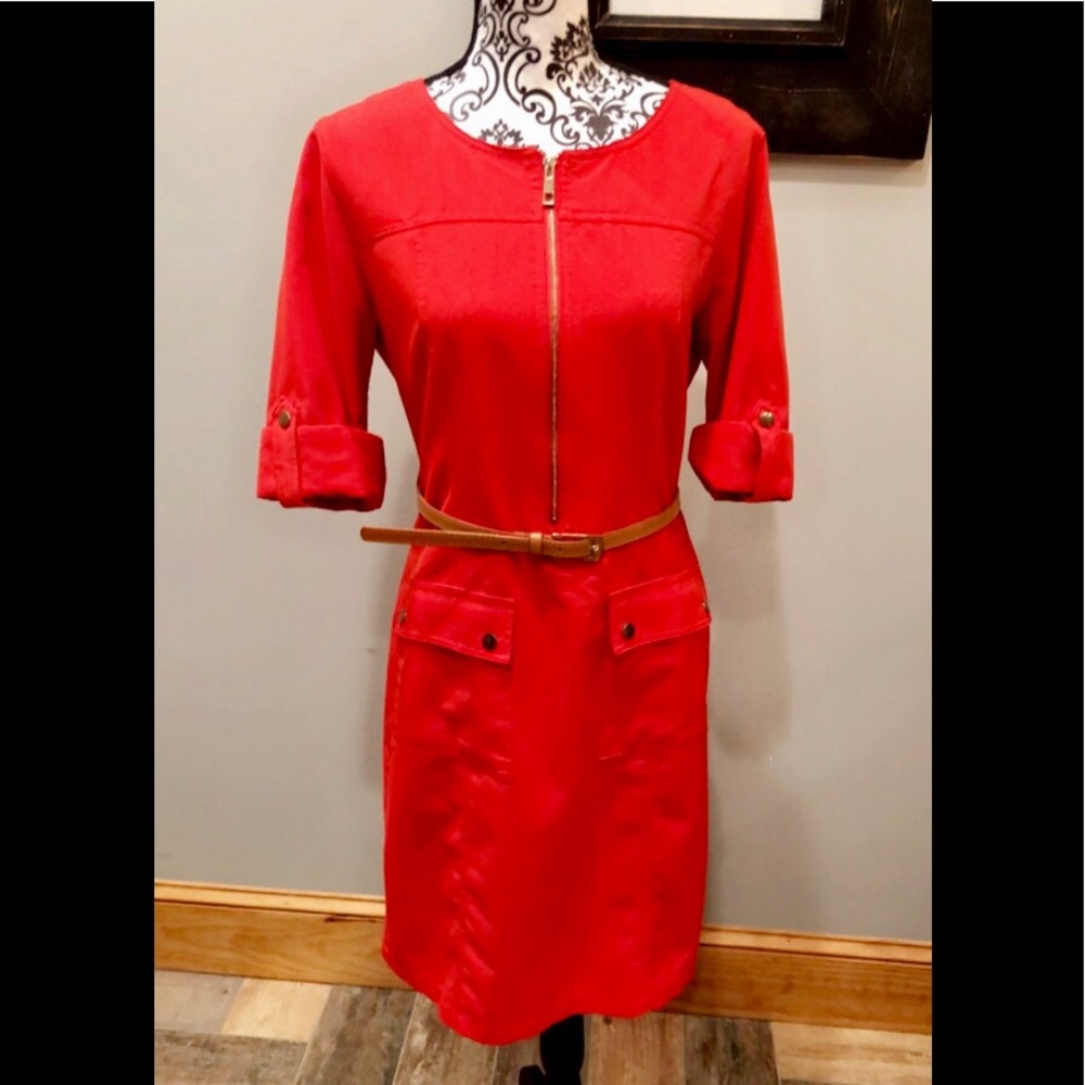 Belted dress w/ exposed gold zipper